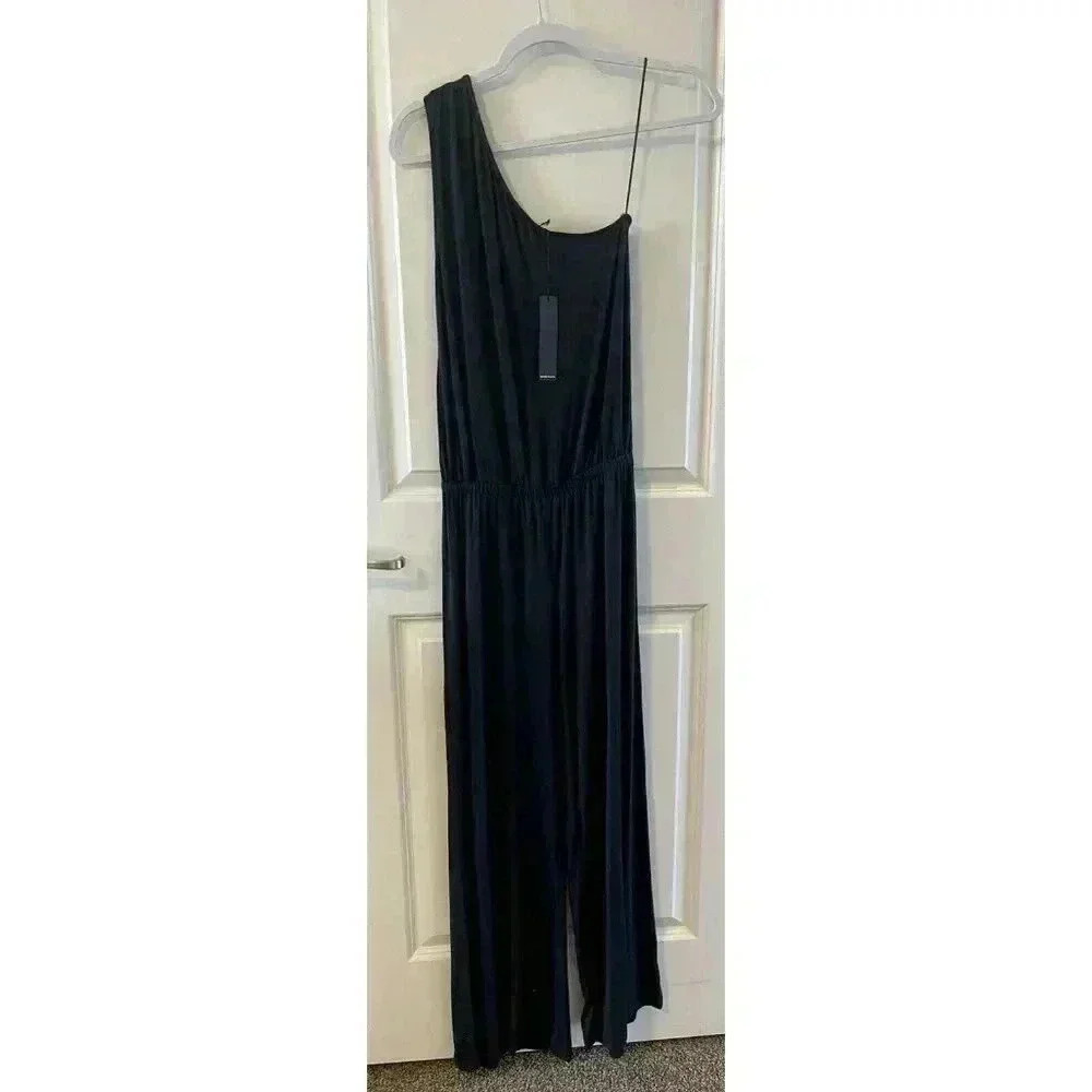 NWT REVOLVE Krisa Black One Shoulder jumpsuit Size XSmall wide leg Full Length